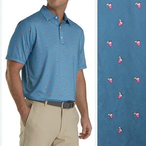 FootJoy XXL Pattern Lisle Cocktail Print Self Collar Golf Polo Storm Blue 26599